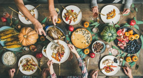 Traditional,Thanksgiving,Day,Celebration,Party.,Flat-lay,Of,Friends,Or,Family